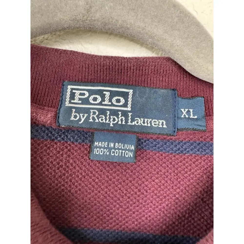 Vtg Ralph Lauren Polo Shirt Men’s Xl Burgundy Striped Preppy Pony Rugby Academia